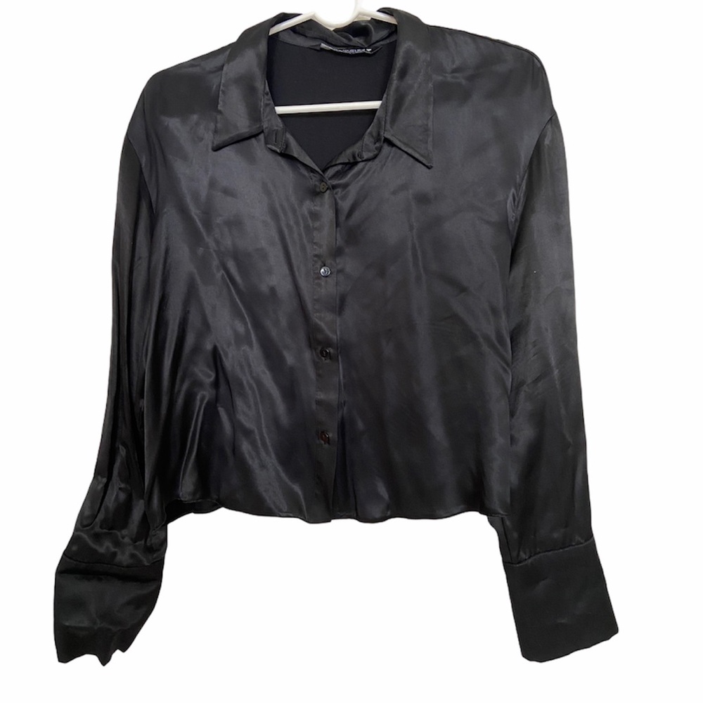 Zara black silk button down
